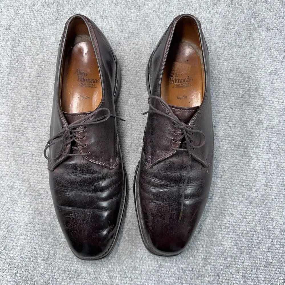 Allen Edmonds Joplin 2942 Mens 8 Dark Brown Leather Lace Up Square Toe Shoes